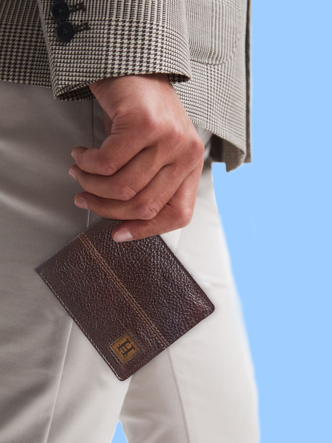 

HIROSHI Men Leather Two Fold Wallet, Brown