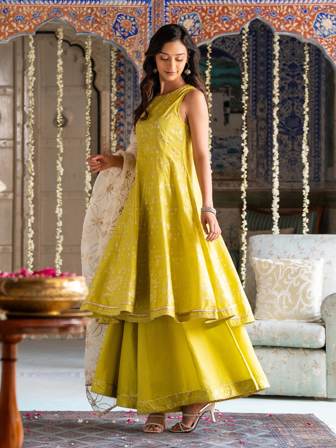 

W Women Regular Pure Cotton Kurta with Palazzos & With Dupatta, Green