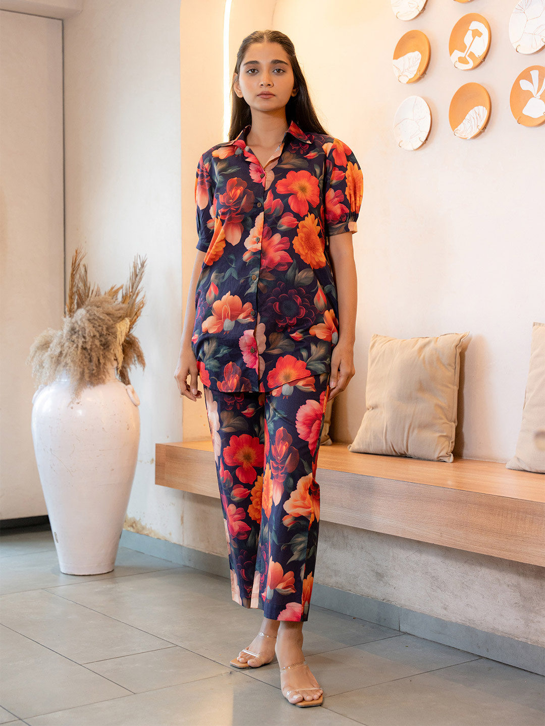 

GULABOSITABO Women Floral Printed Pure Cotton Co-ords, Orange