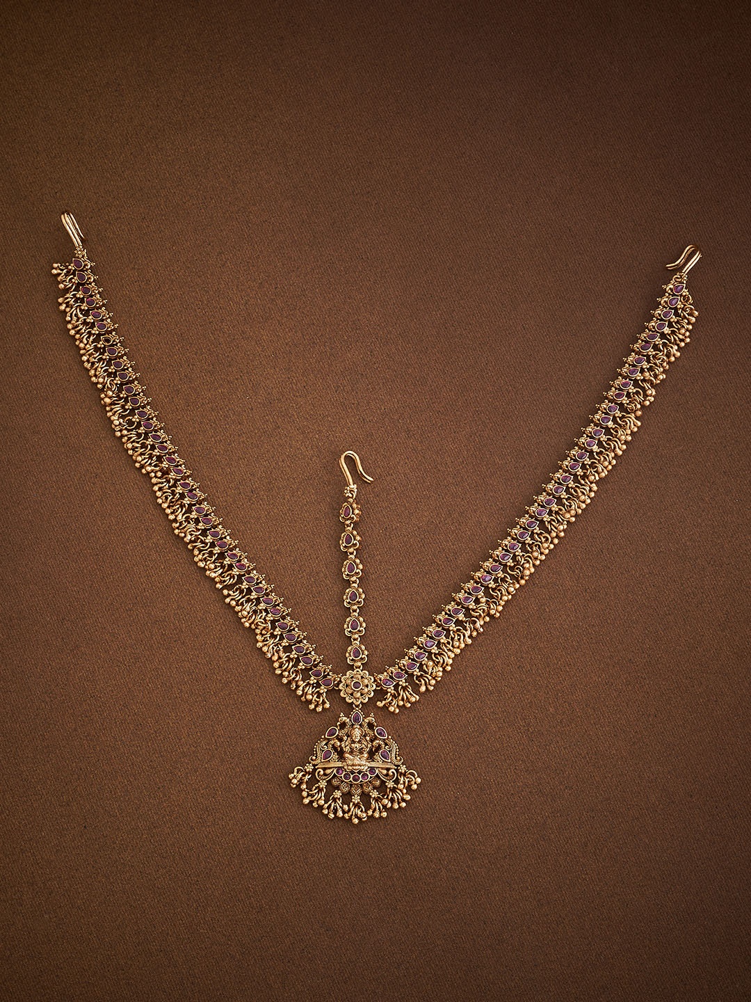 

Kushal's Fashion Jewellery Gold-Plated Stone Studded Antique Matha Patti Head Jewellery