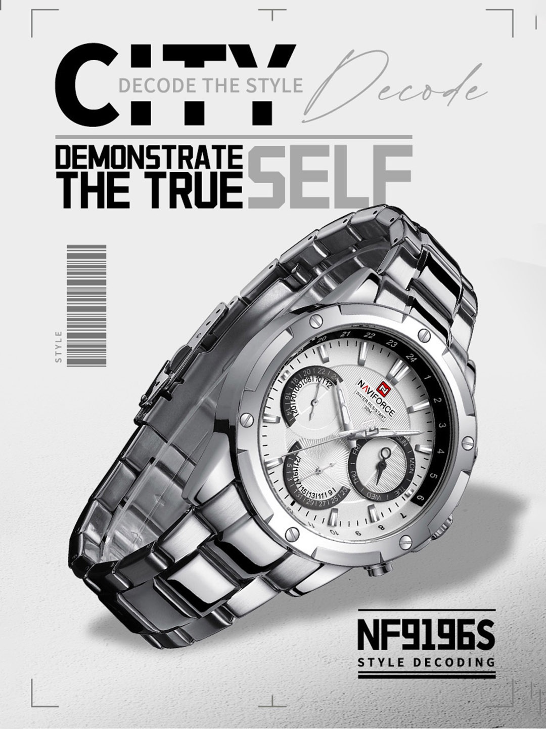 

Naviforce Men Brass Dial & Stainless Steel Straps Analogue Chronograph Watch NF9196 SSW_, Silver