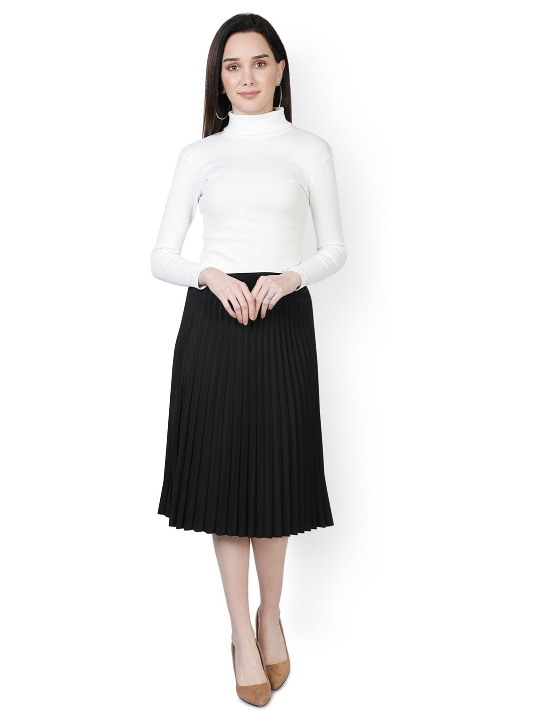 

Vastani Enterprise Pleated Flared Midi Skirts, Black