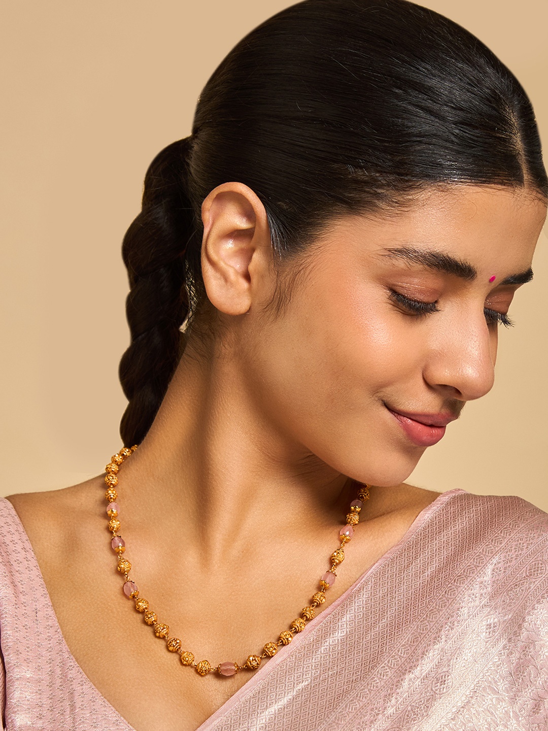 

Kushal's Fashion Jewellery 92.5 Pure Silver Gold-Plated Beaded Temple Chain