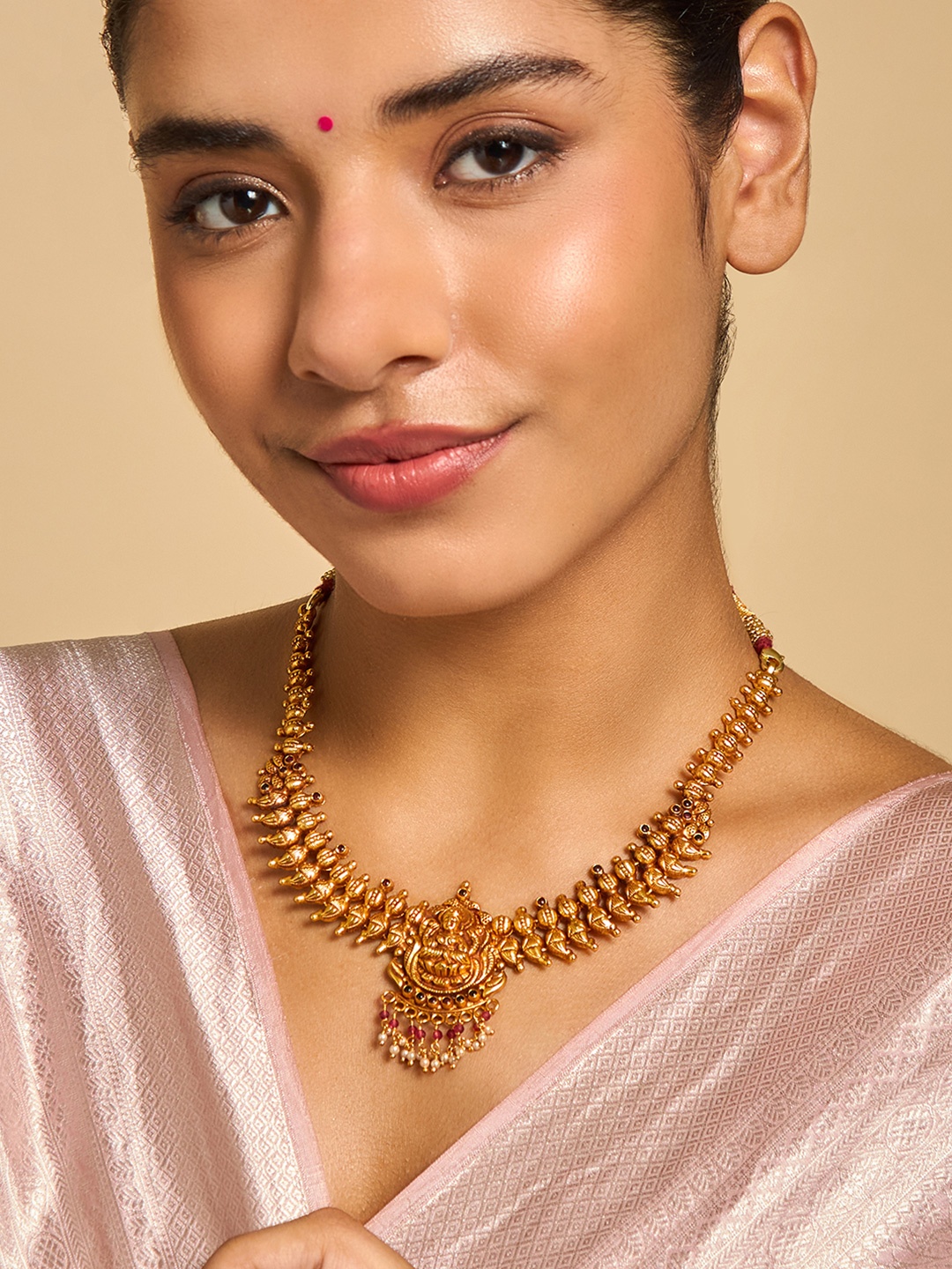 

Kushal's Fashion Jewellery Silver Gold-Plated Temple Necklace