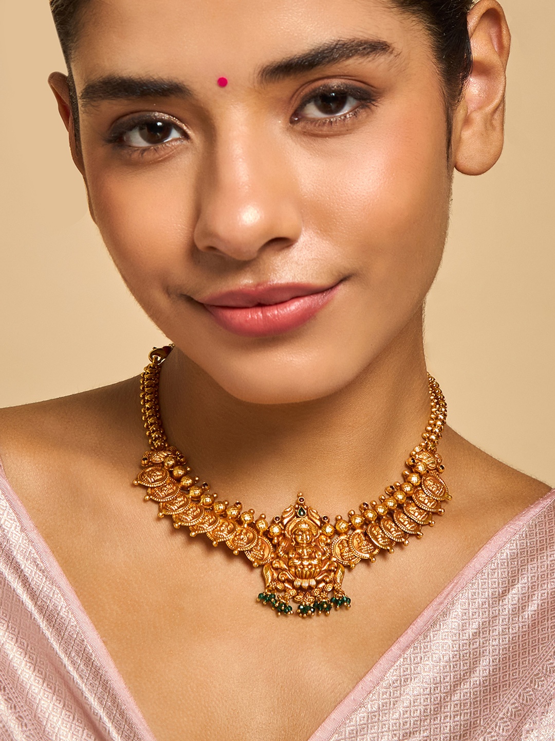 

Kushal's Fashion Jewellery Silver Gold-Plated Temple Necklace