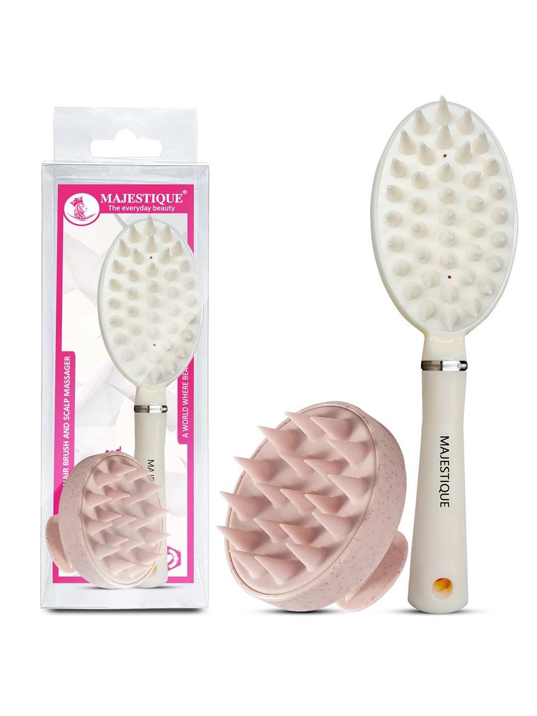 

MAJESTIQUE Set Of 2 Cleansing Hair Brush & Scalp Massager, Multi