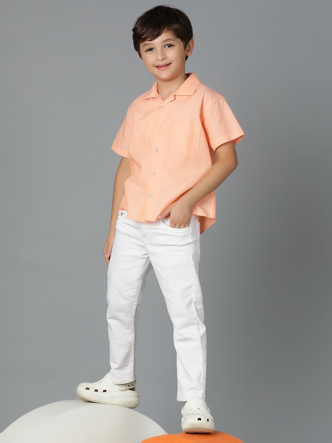 

TALES & STORIES Boys Opaque Printed Casual Shirt, Peach