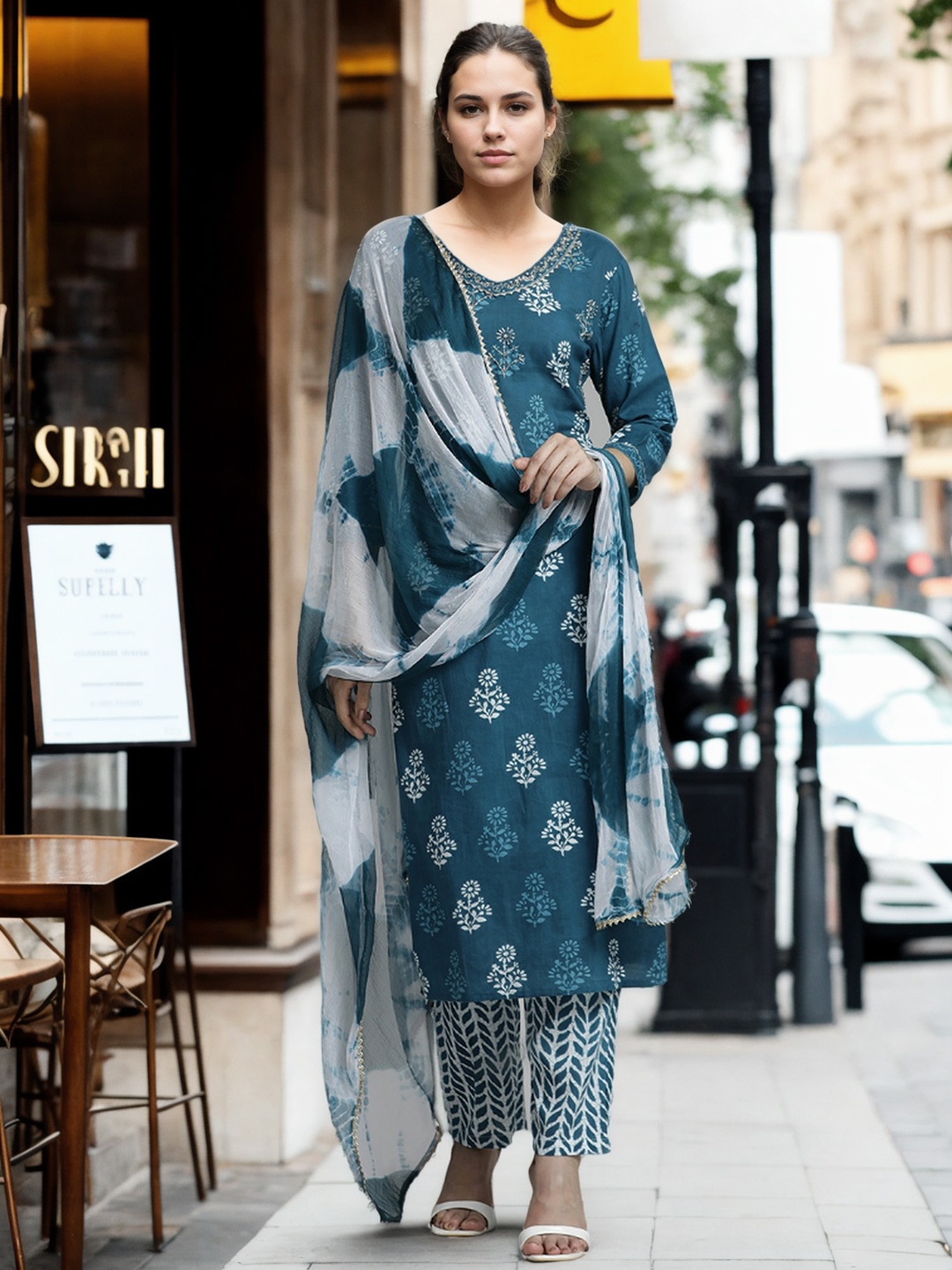 

Jaipur Kurti Ethnic Motif Cotton Kurta Set With Dupatta, Blue