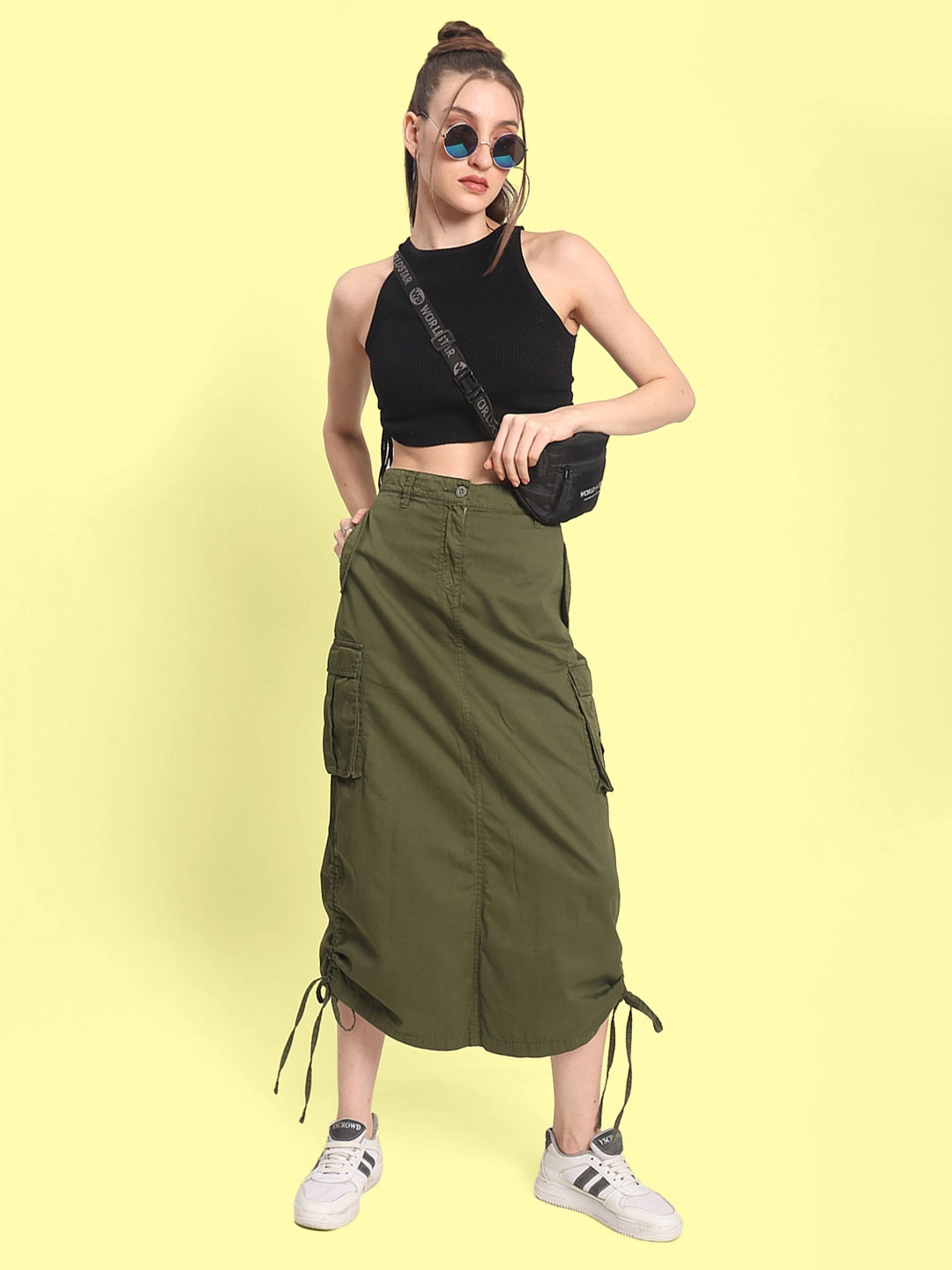 

Bene Kleed Women Pure Cotton Midi Parachute Skirts, Green