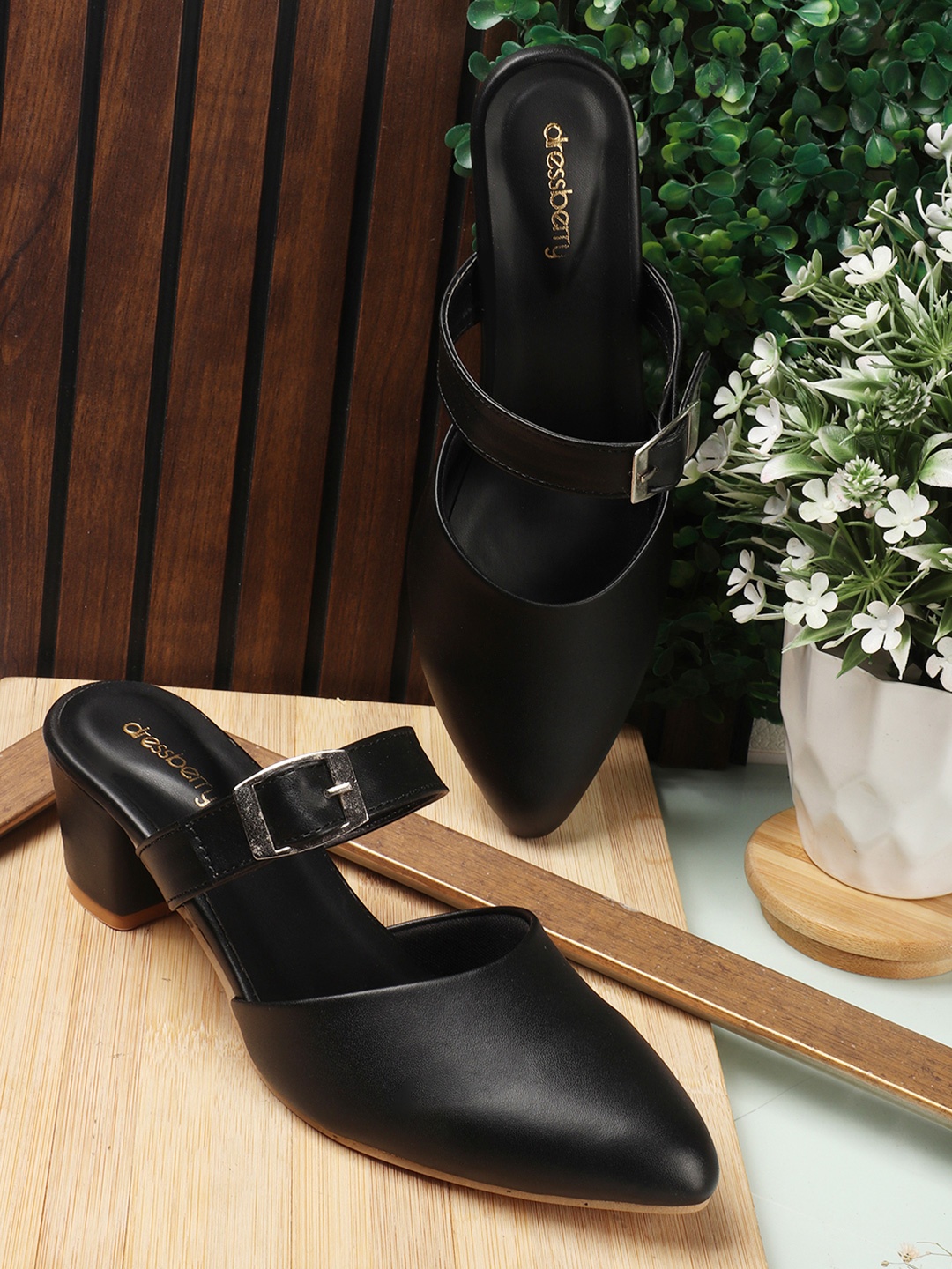

DressBerry Women Mules Block Heel Sandals, Black