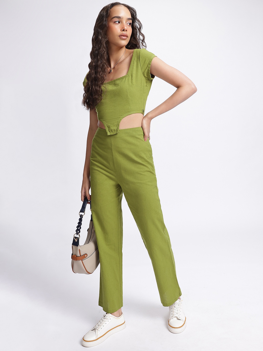 

DressBerry Cyberlime Chic Crop Top with Trousers, Green