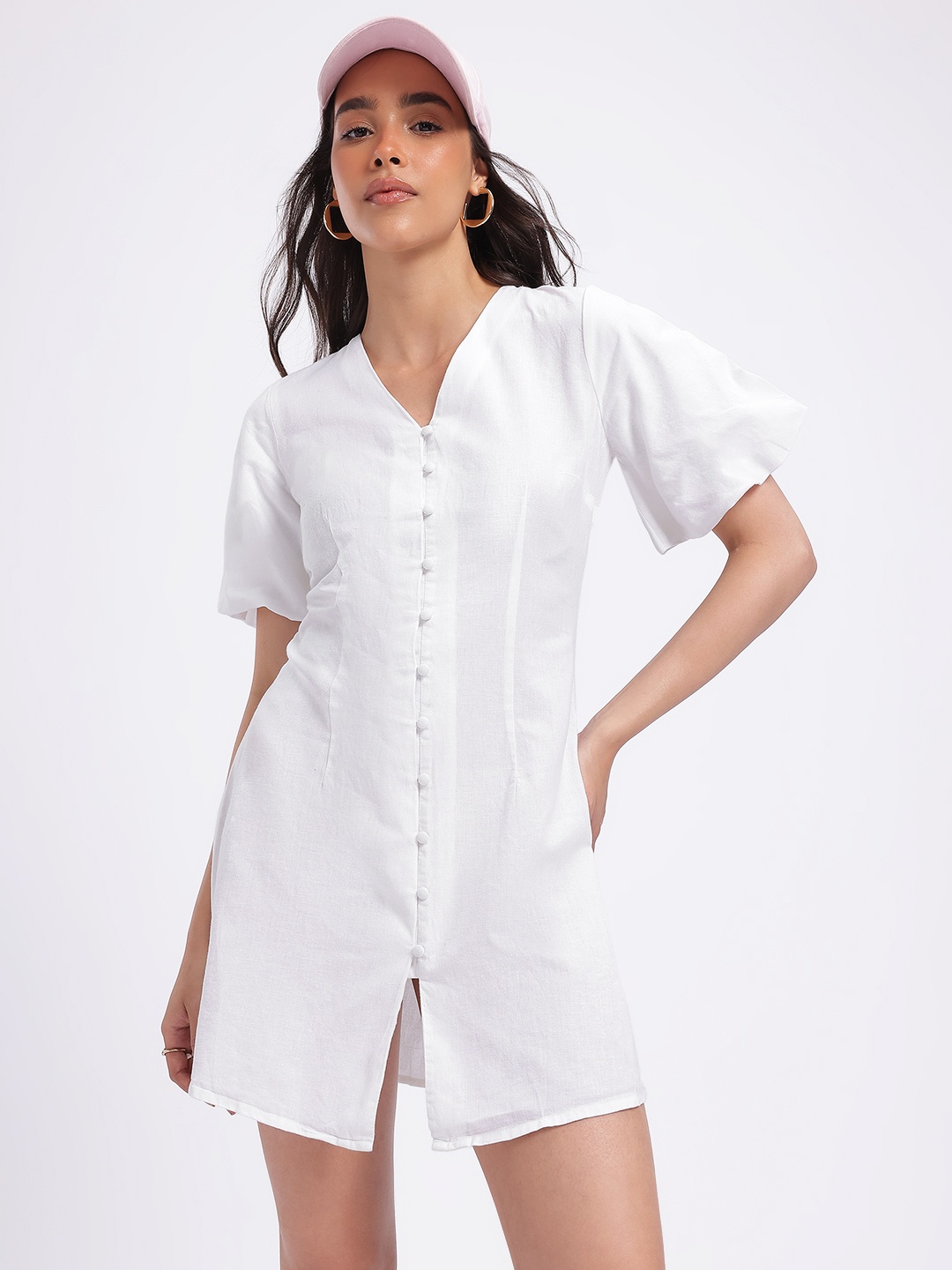 

DressBerry Summer Chic Button-Up A-Line Mini Dress, White