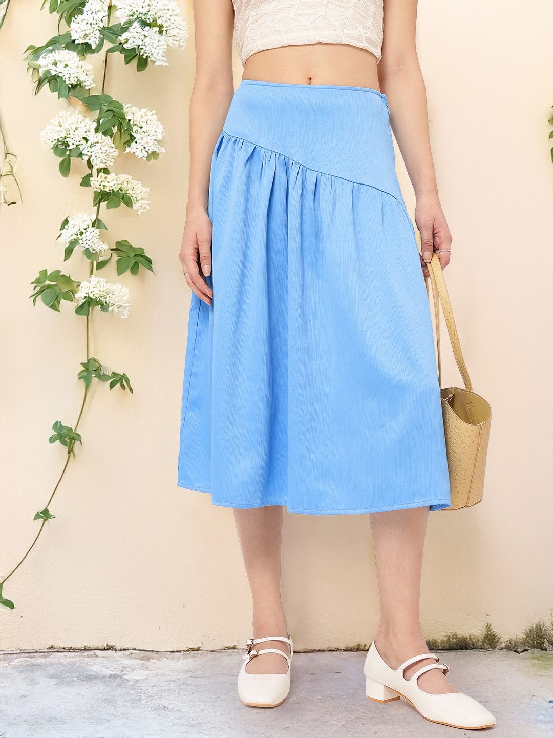 

DressBerry Women Ocean Mist Crinkle Gathered A-Line Skirt, Blue