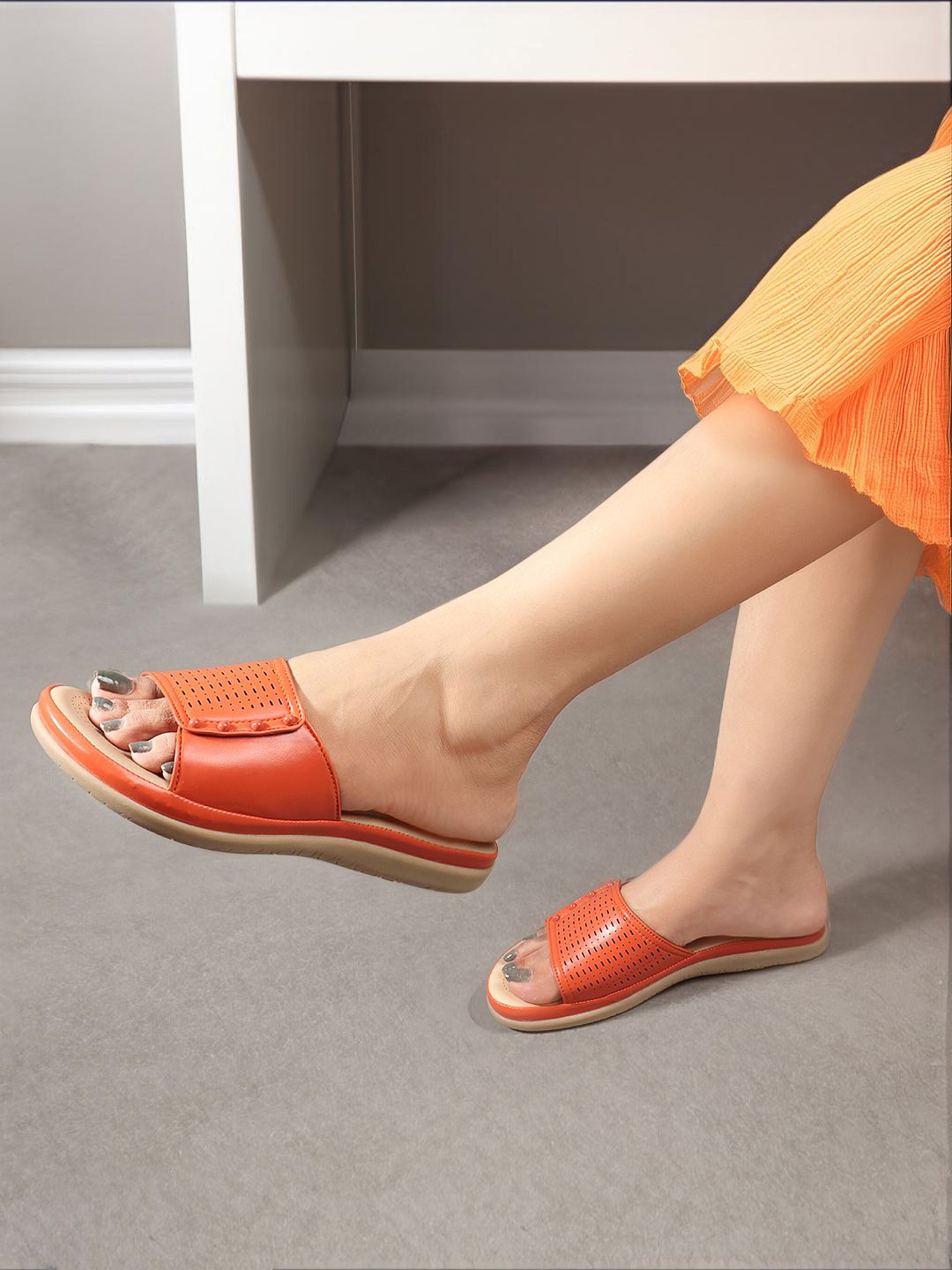 

Mast & Harbour Women Open Toe Flats, Orange
