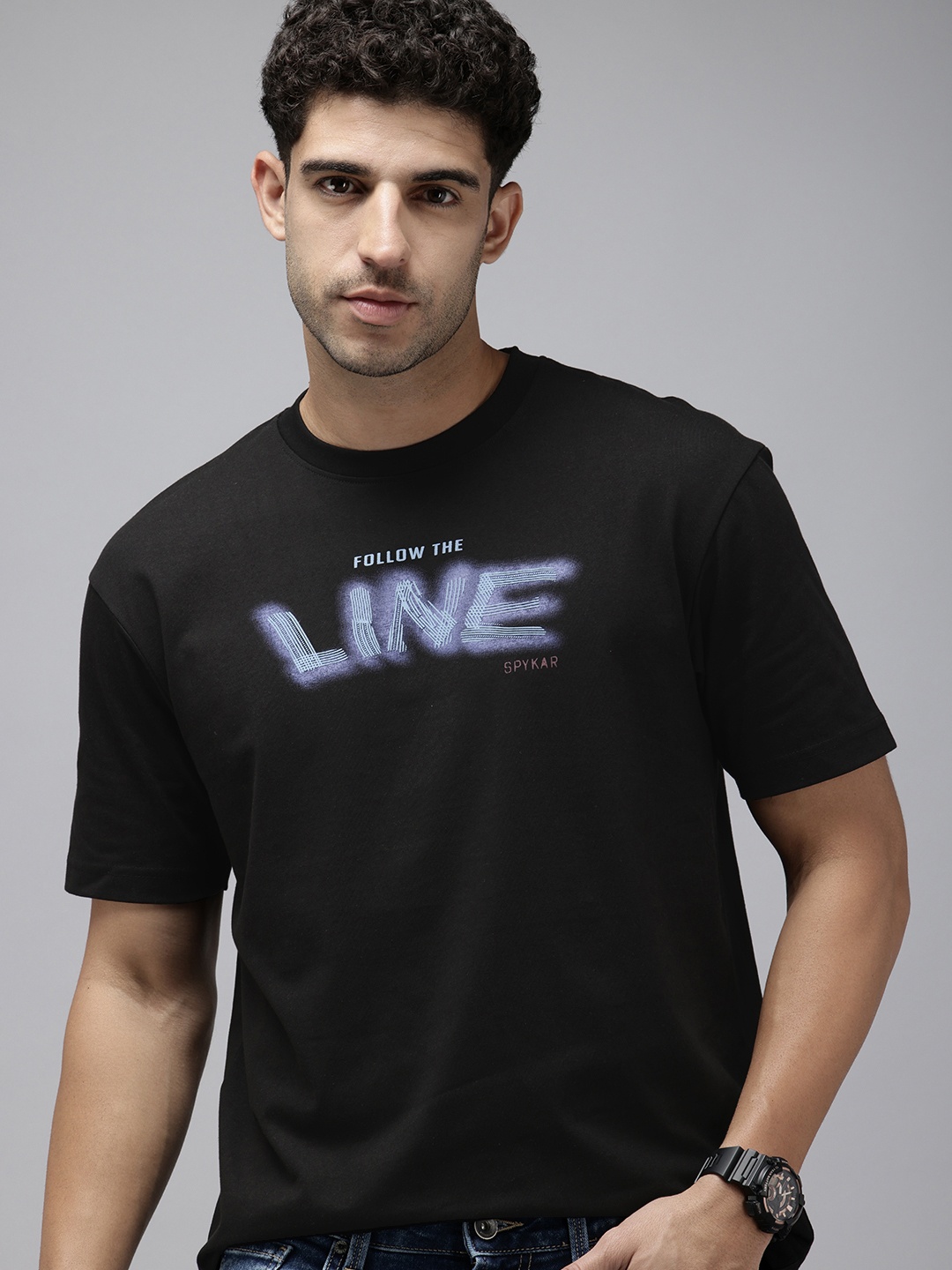 

SPYKAR Typography Printed T-shirt, Black