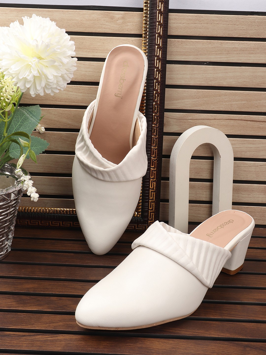 

DressBerry Women Mules Block Heel Sandals, White