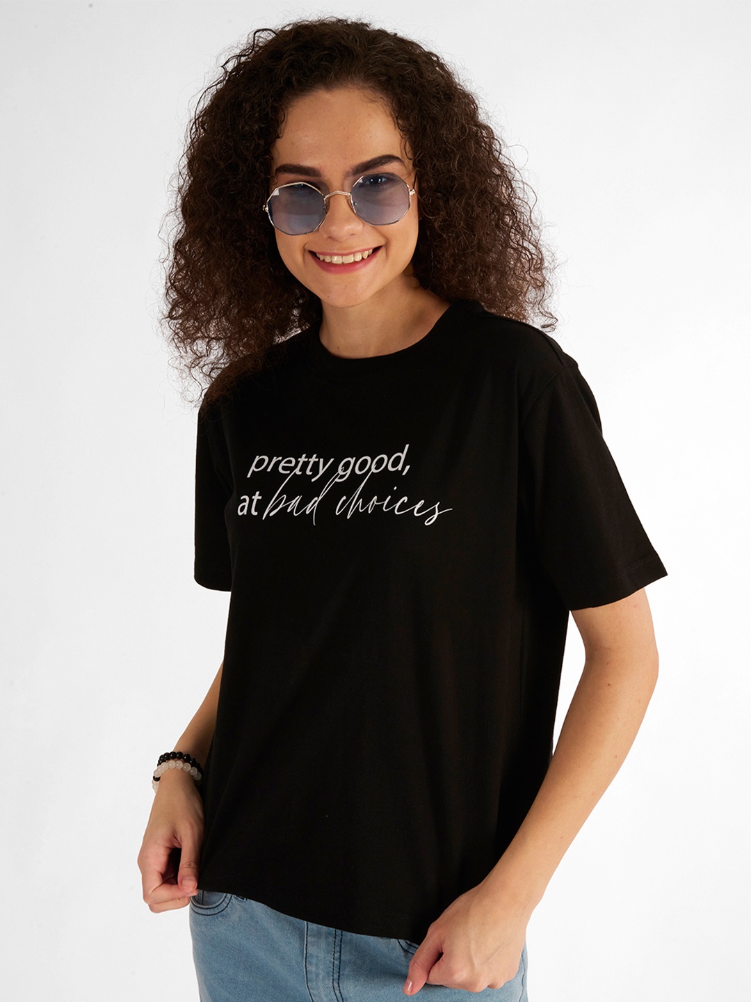 IVOC Women Typography Extended Sleeves T-shirt, Black