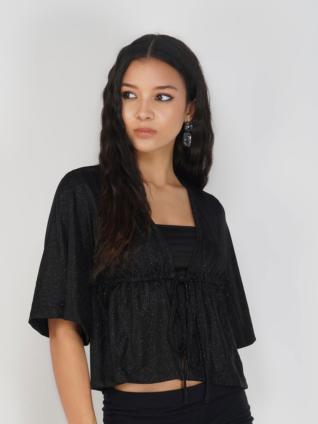 

SAFFE Flared Sleeve Net Top, Black