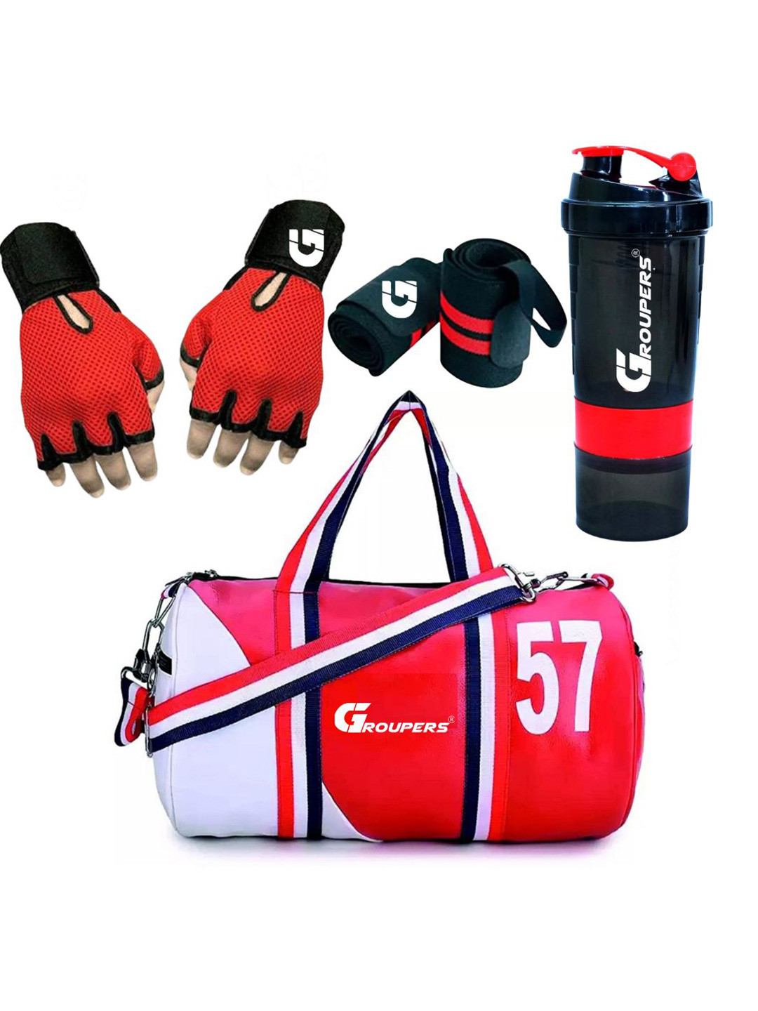 

GROUPERS Printed Medium Foldable Sports or Gym Duffel Bag With Wrist Band, Red
