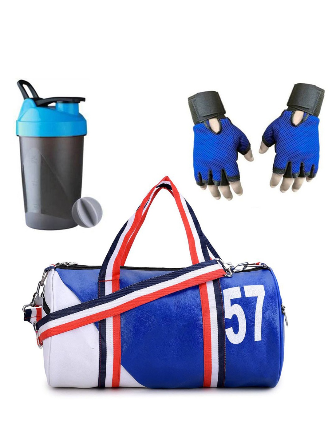 

GROUPERS Printed Small Foldable Gym Duffel Bag with Shaker Bottle-400ml & Gloves, Blue
