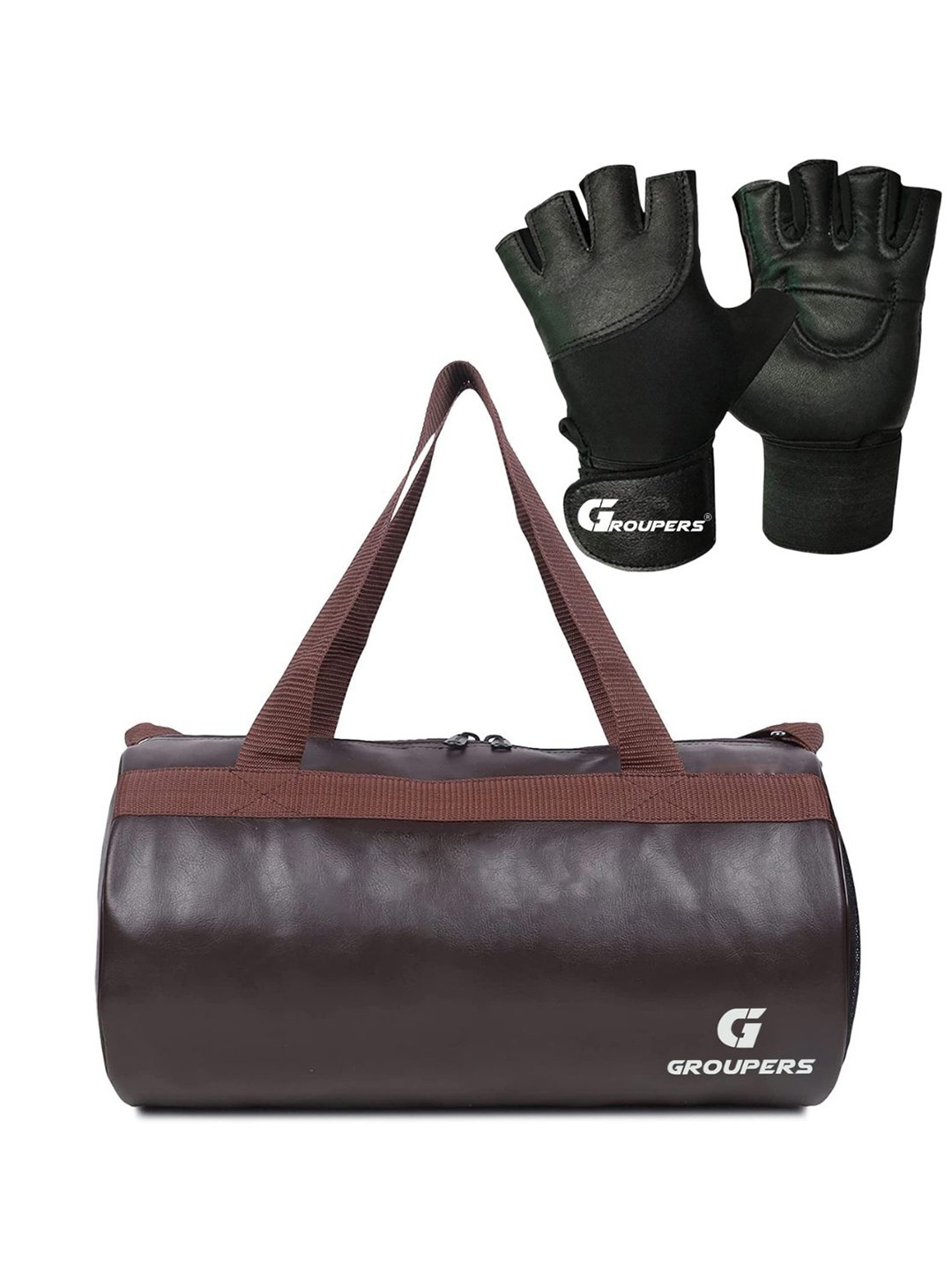 

GROUPERS Small Foldable Sports or Gym Duffel Bag With Gloves, Brown
