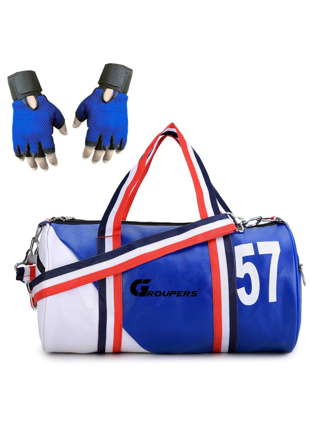 

GROUPERS Printed Small Foldable Sports or Gym Duffel Bag with Gloves, Blue