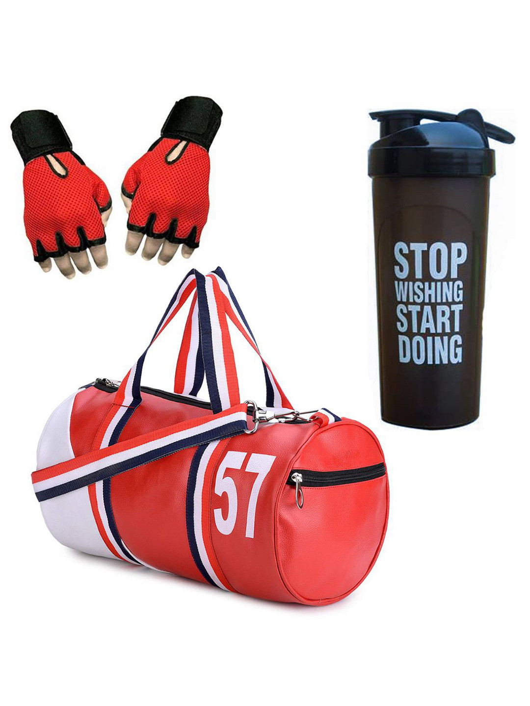 

GROUPERS Printed Small Foldable Duffel Bag with Wrist Band & Shaker Bottle 400ml, Red