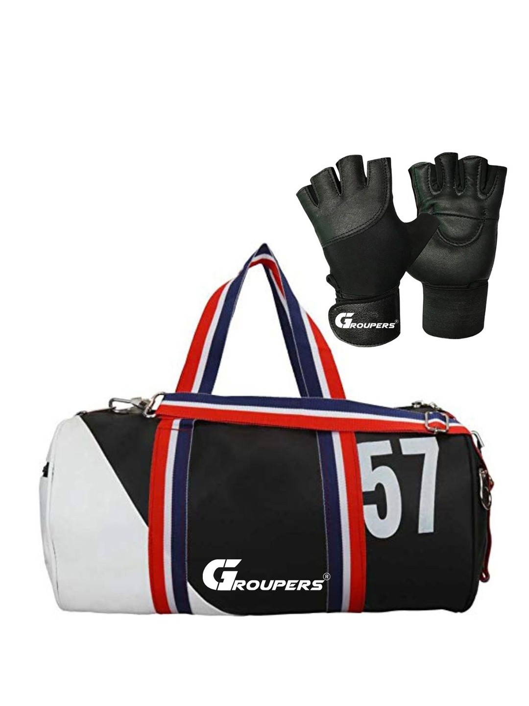 

GROUPERS Colourblocked Medium Foldable Sports Duffel Bag With Gloves, Black