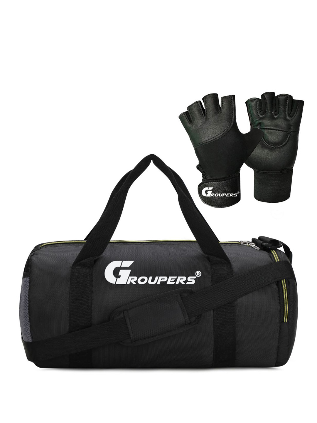 

GROUPERS Printed Medium Foldable Sports or Gym Duffel Bag With Gloves, Black