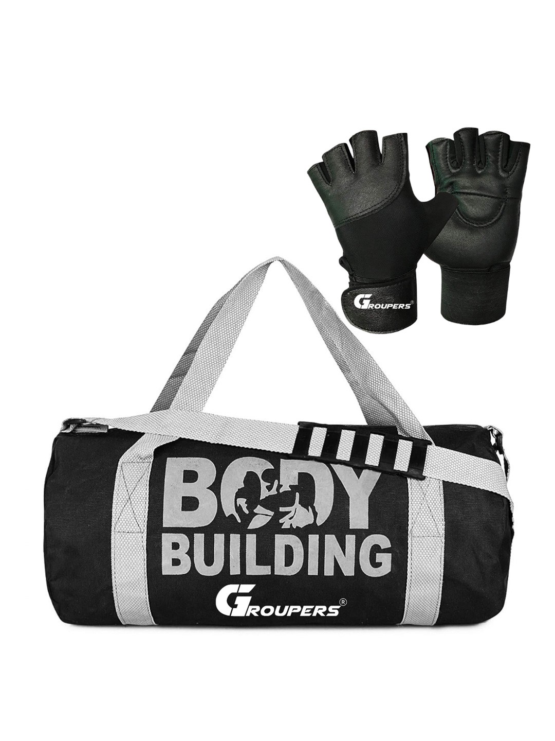 

GROUPERS Printed Medium Foldable Gym Duffel Bag with Gloves, Black