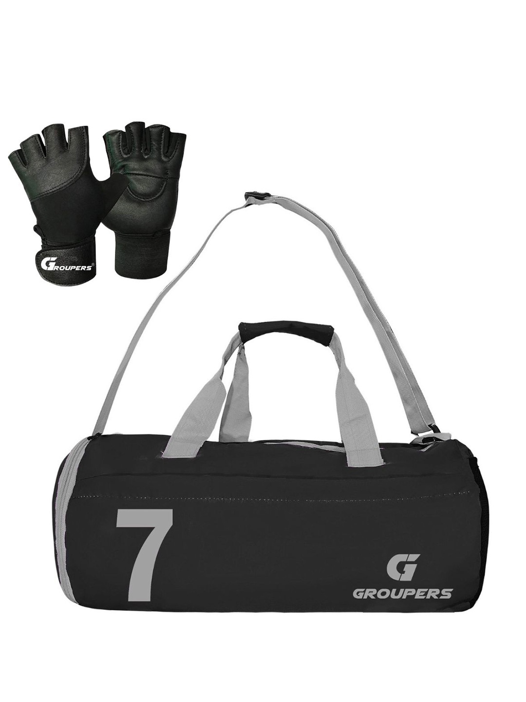 

GROUPERS Medium Foldable Sports or Gym Duffel Bag with Gloves, Black