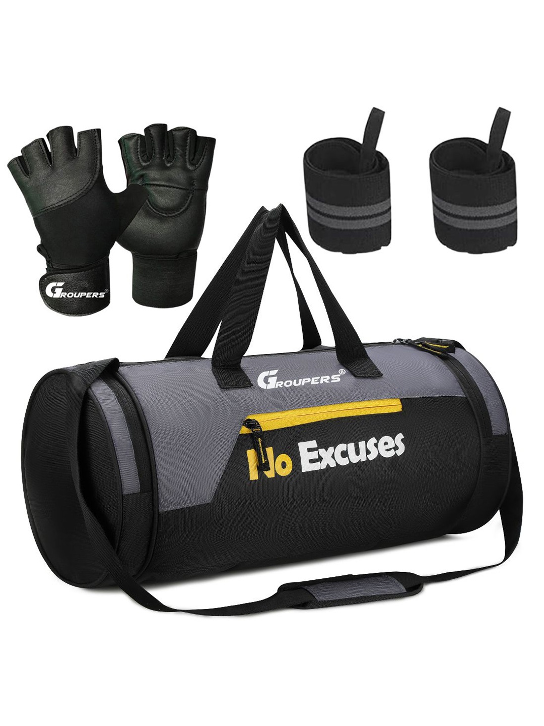 

GROUPERS Printed Medium Foldable Sports or Gym Duffel Bag, Black