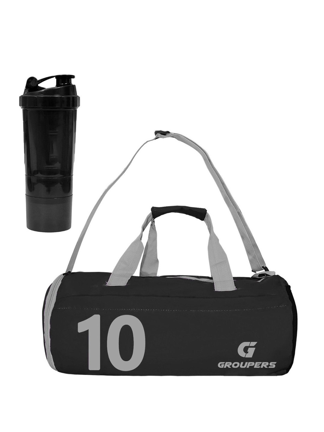 

GROUPERS Medium Foldable Sports Duffel Bag With Shaker Bottle, Black