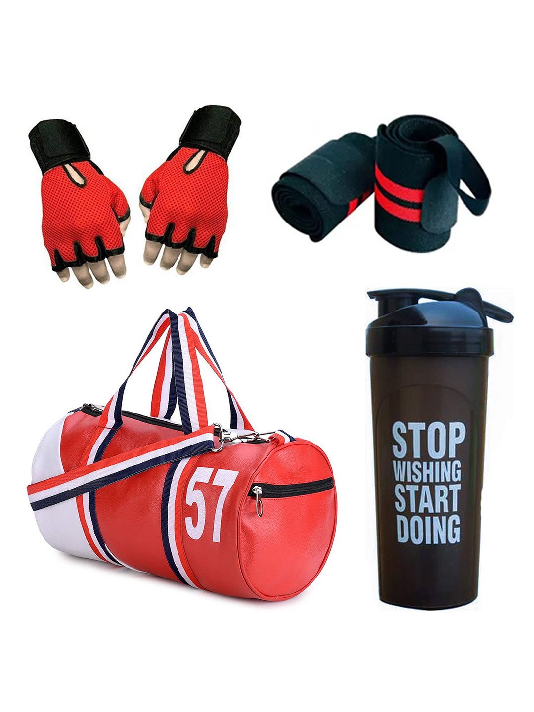 

GROUPERS Colourblocked Medium Foldable Sports Duffel Bag With Wrist Band, Red