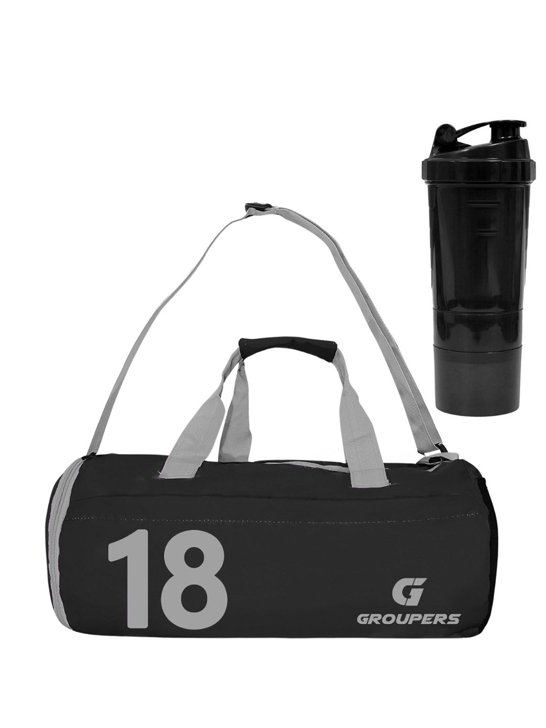 

GROUPERS Medium Foldable Sports Duffel Bag With Shaker Bottle, Black