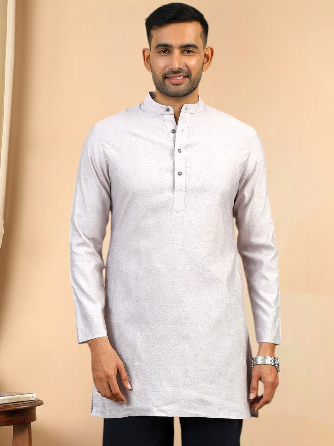 

TATTVA Men Thread Work Kurta, Beige