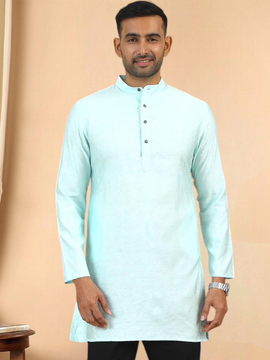 

TATTVA Men Thread Work Kurta, Blue