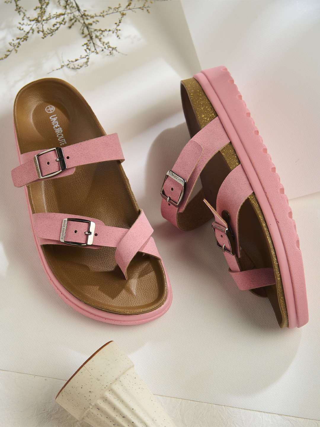 

UNDERROUTE Women Printed One Toe Flats, Pink