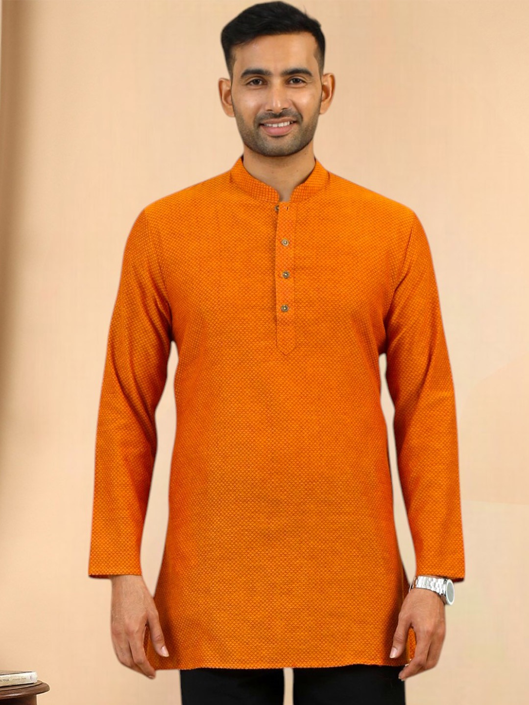 

TATTVA Men Tribal Thread Work Kurta, Mustard