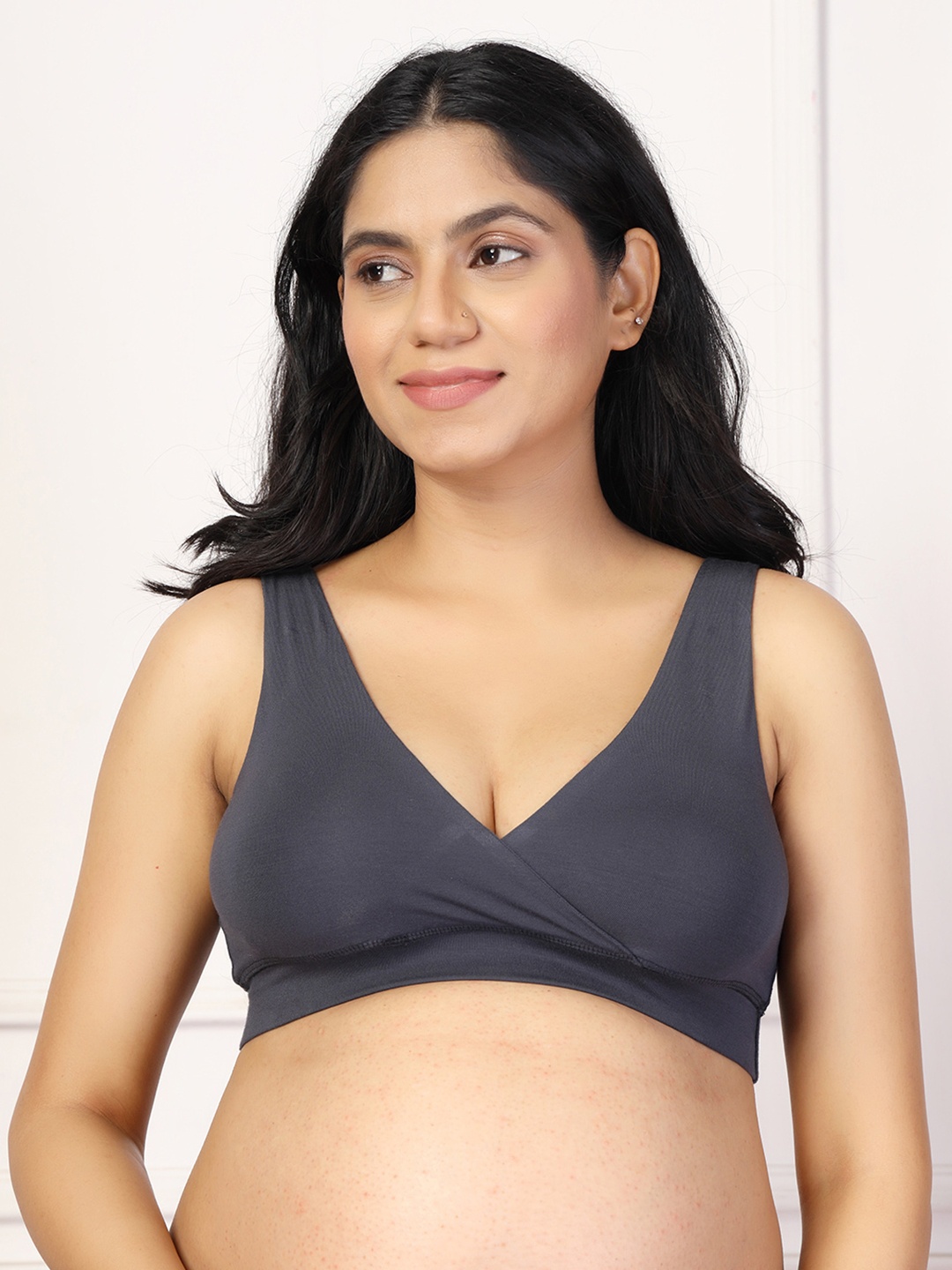 

House Of Zelena Full Coverage Lightly Padded Maternity Feeding Bra, Grey