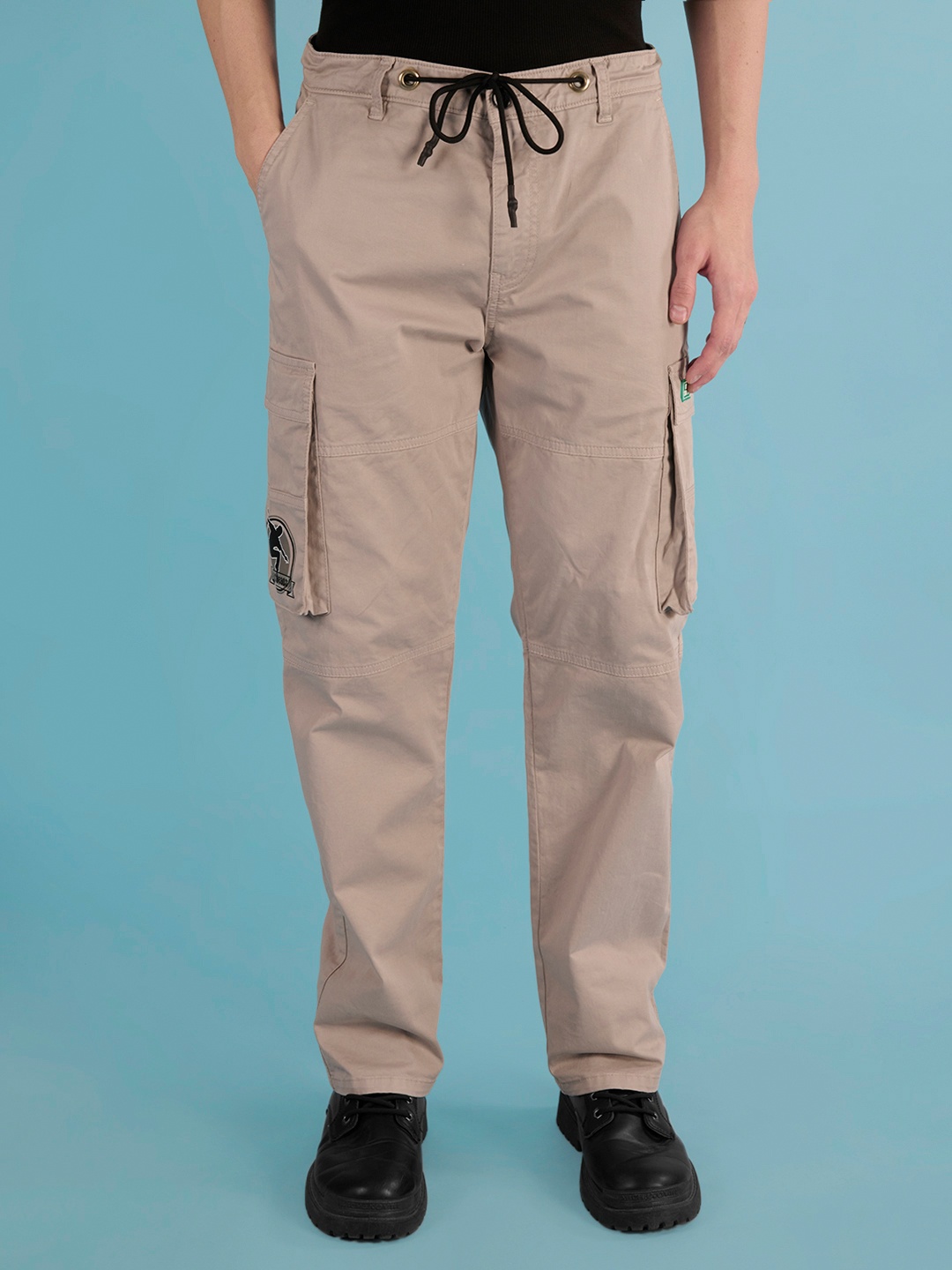 

URA STREET Men Classic Straight Fit High-Rise Cargos Trousers, Grey