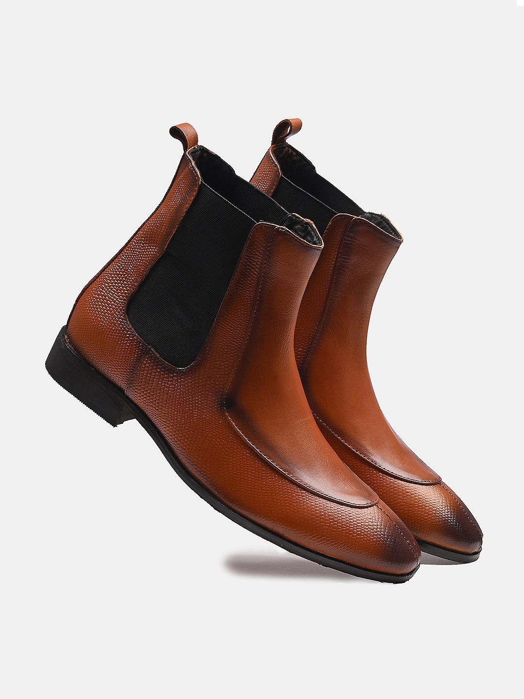 

ITALIAN ELEGANZA Men Textured Leather Chelsea Boots, Tan
