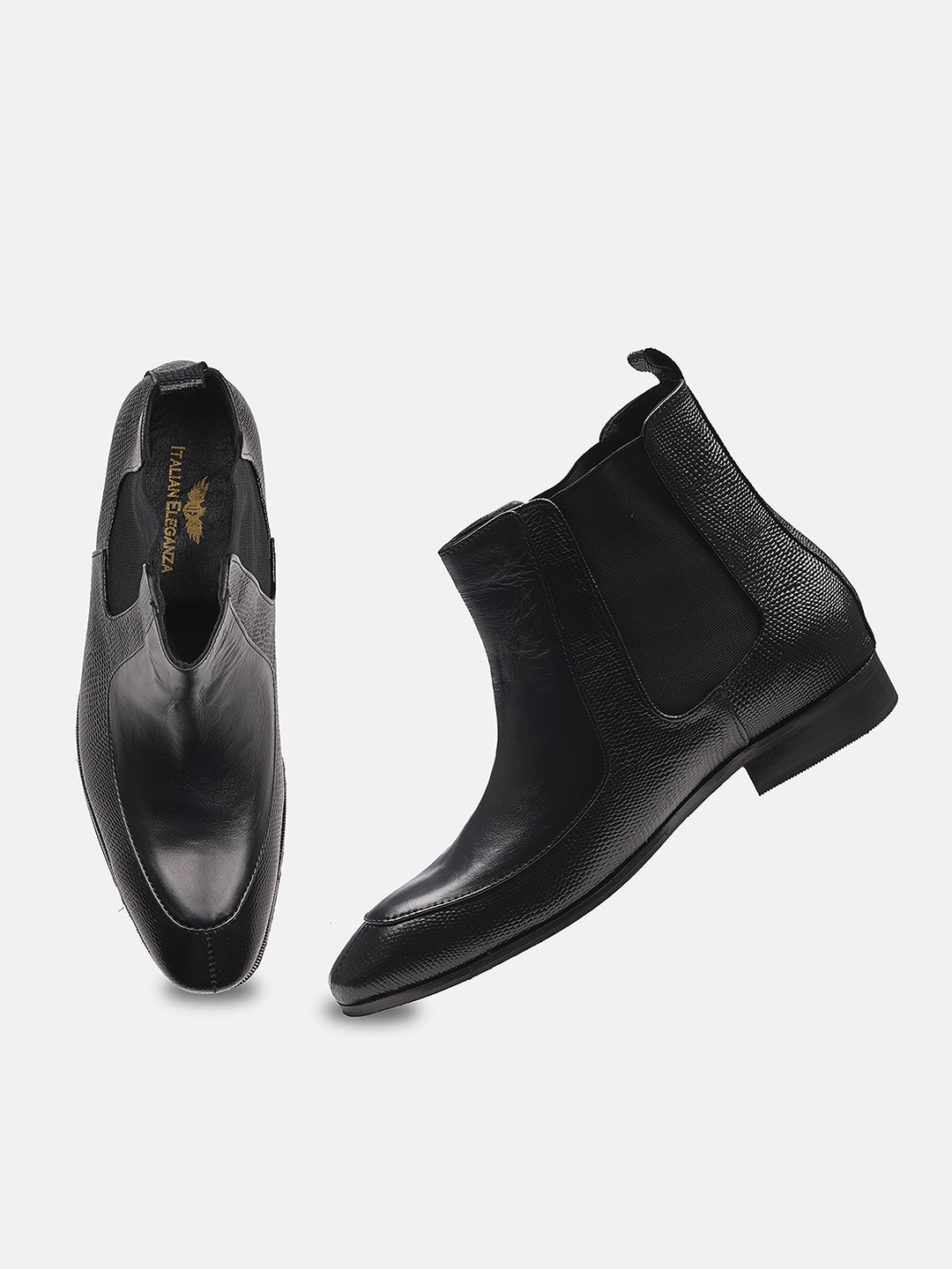 

ITALIAN ELEGANZA Men Textured Leather Chelsea Boots, Black