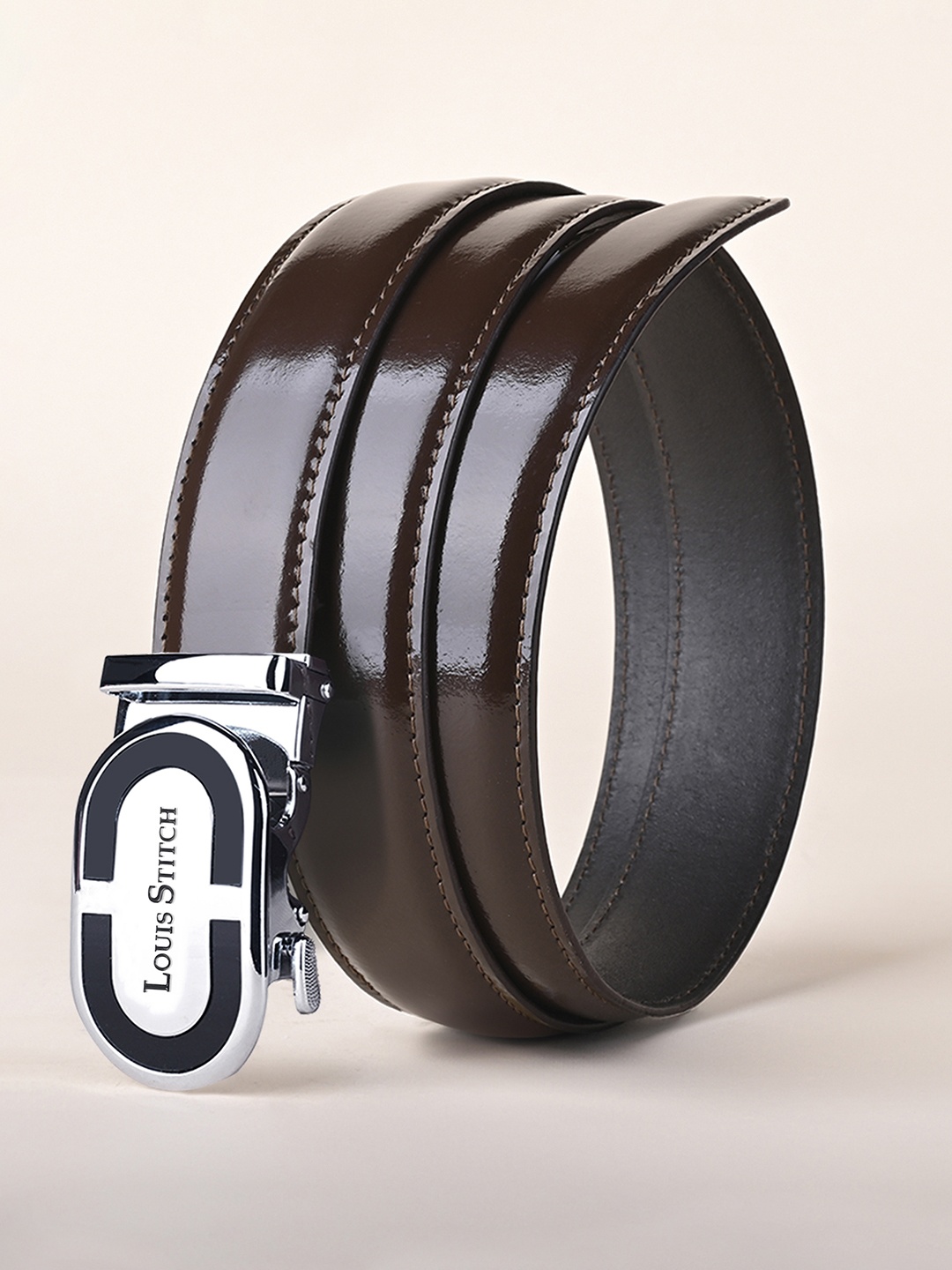 

LOUIS STITCH Premium VT Leather Men Auto Lock Buckle Belt, Brown