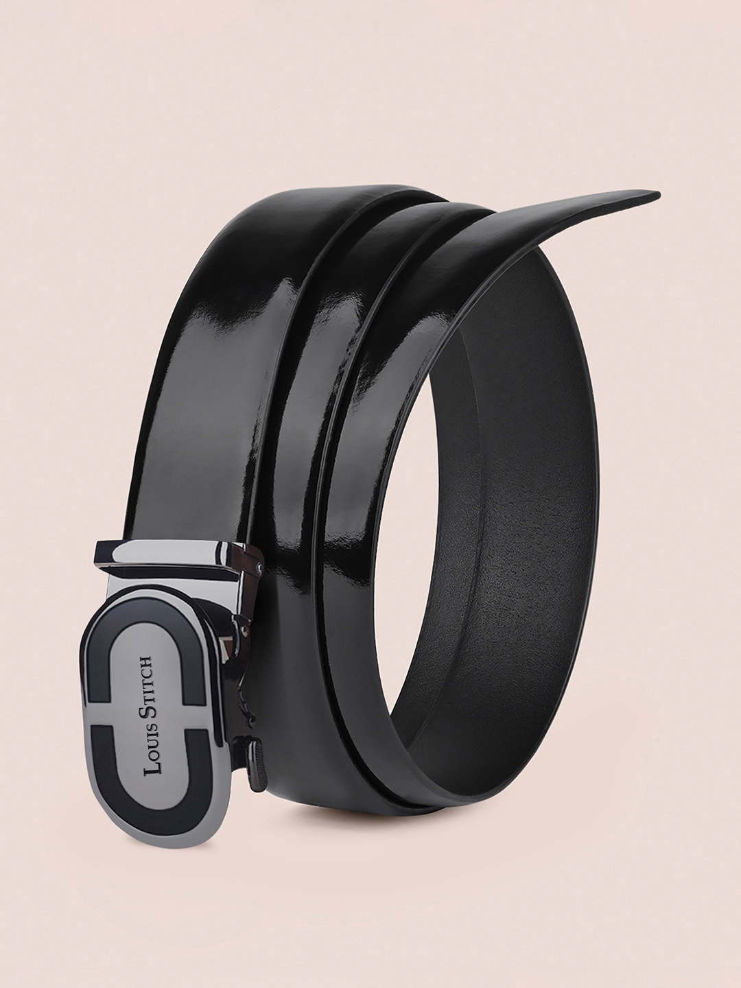 

LOUIS STITCH Premium VT Leather Men Auto Lock Buckle Belt, Black