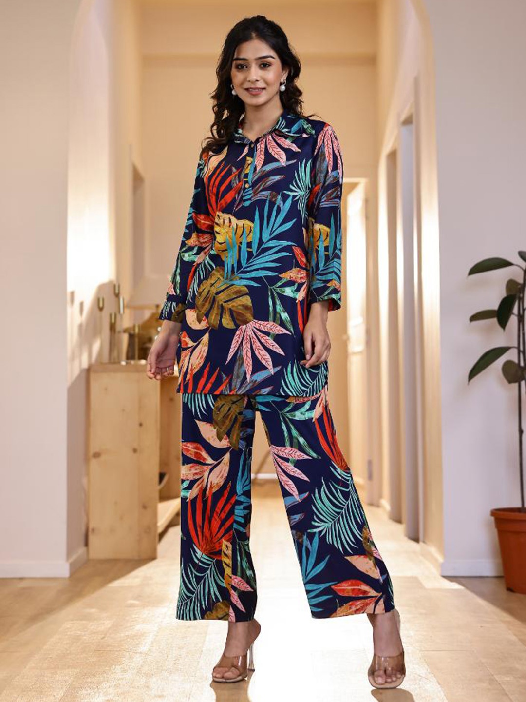 

FLAVIA CREATION Printed Pure Cotton Tunic With Trousers, Black