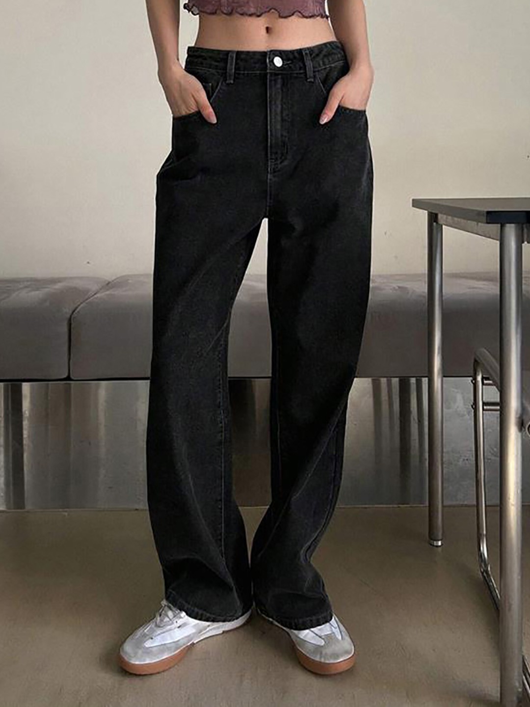 

Kotty Women Straight Fit High-Rise Stretchable Jeans, Black