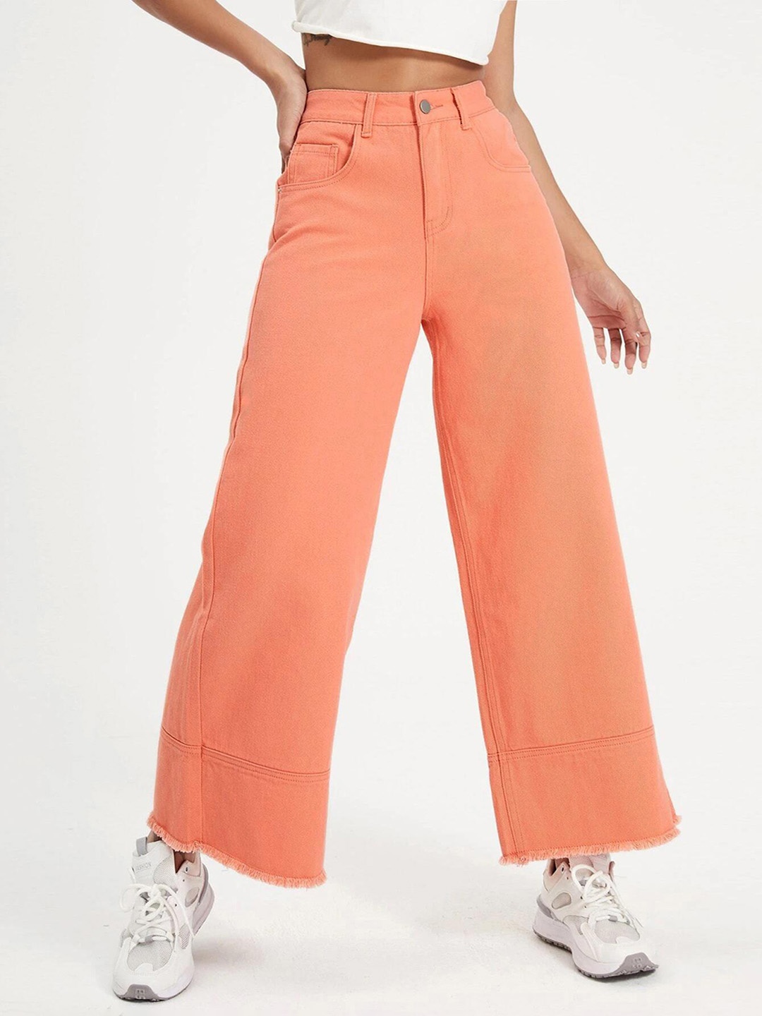 

Kotty Women Flared High-Rise Cotton Clean Look Jeans, Peach