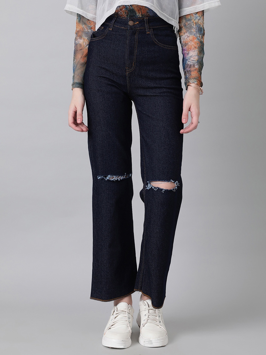 

Kotty Women Bootcut High-Rise Slash Knee Stretchable Jeans, Blue
