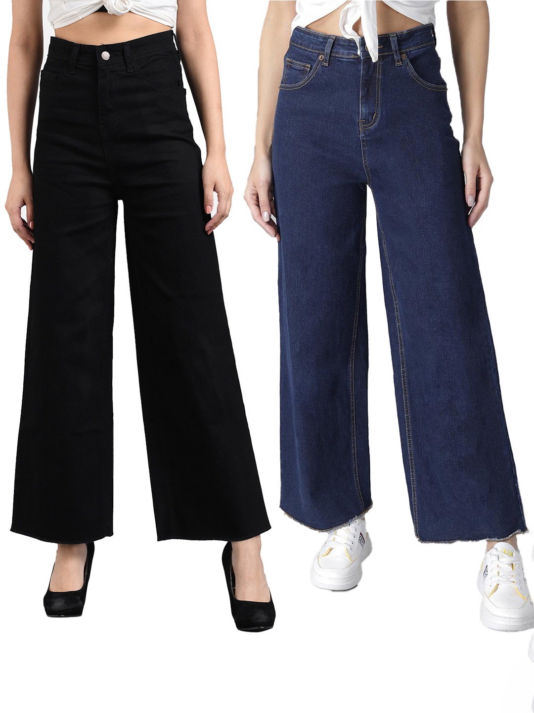 

Kotty Pack Of 2 Women Flared Clean Look Stretchable Jeans, Black